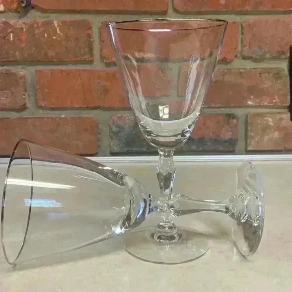 Fostoria Crystal Water Glasses "Engagement w/Platinum Trim"…Vintage - Picture 2 of 7